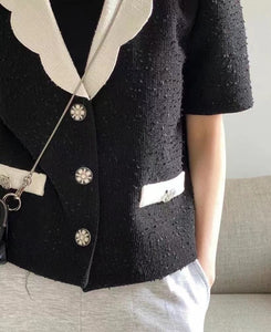 Scallop Collar Tweed Jacket _ 2 Colors