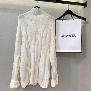 Cable knit spangle long pull over _ 2 colors