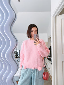 pompom pastel pink knit top