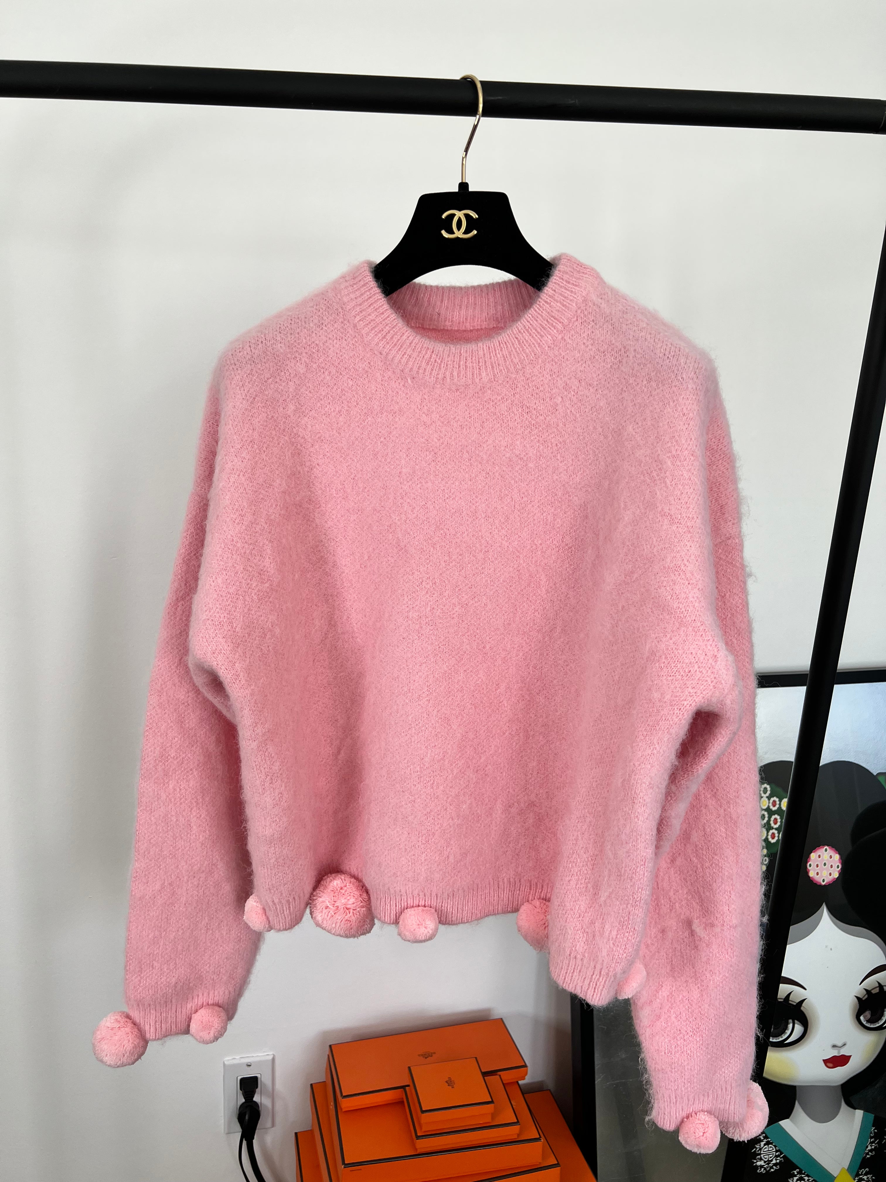 pompom pastel pink knit top