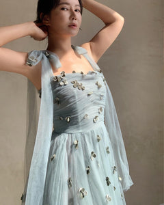 Blue Flower Full Length Dress