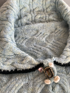 Blue green knit short cardigan