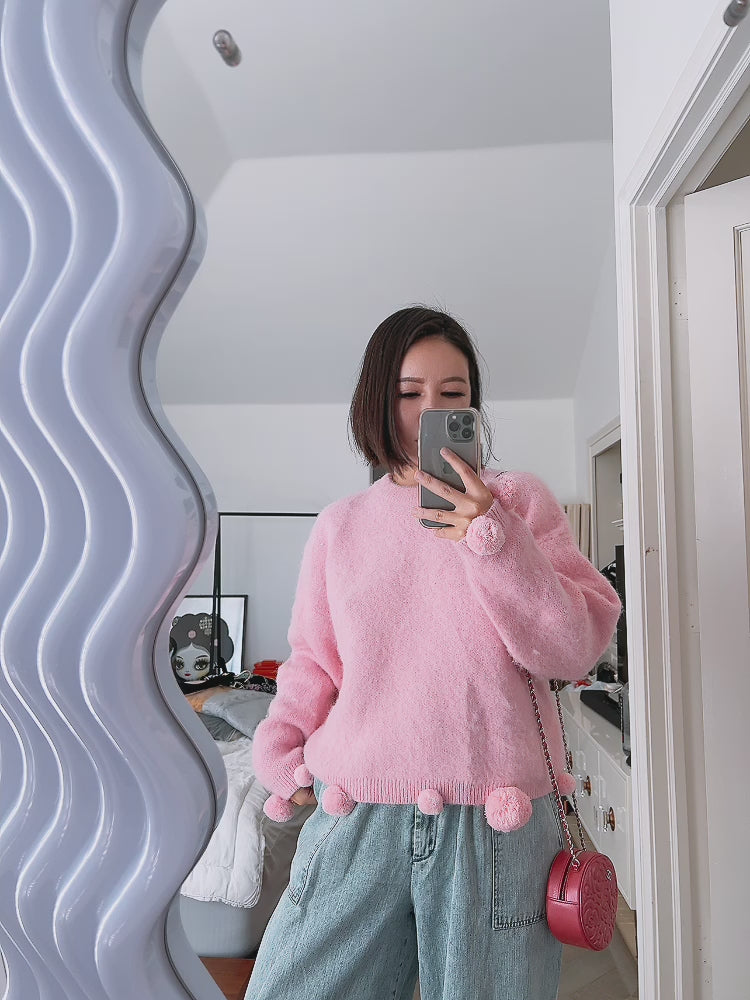 pompom pastel pink knit top